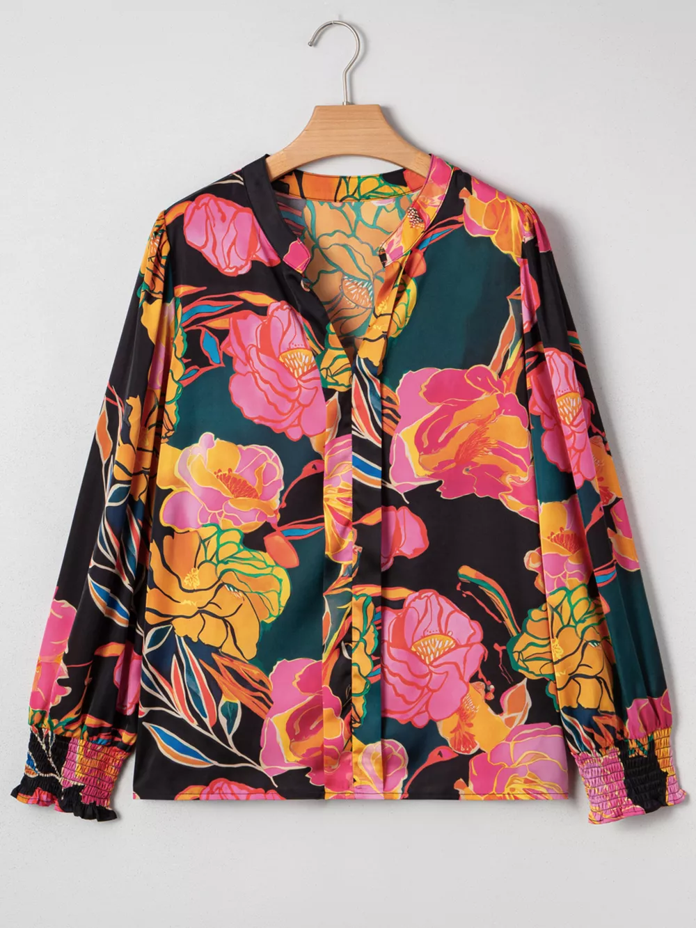 Floral Print Smocked Cuffs Puff Sleeve Blouse, image 3