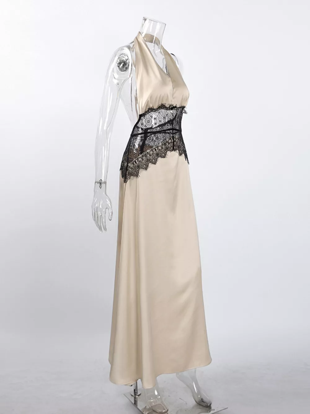 Halter Neck Lace Waist Maxi Dress, image 18
