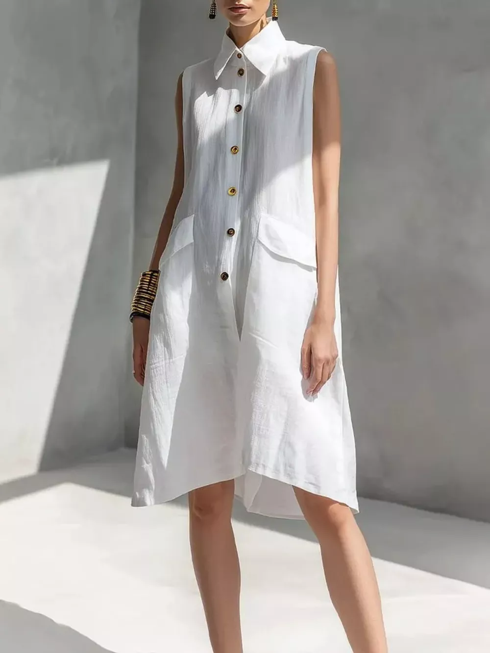 Full Size Button Front Sleeveless Dress Plus Size, image 2
