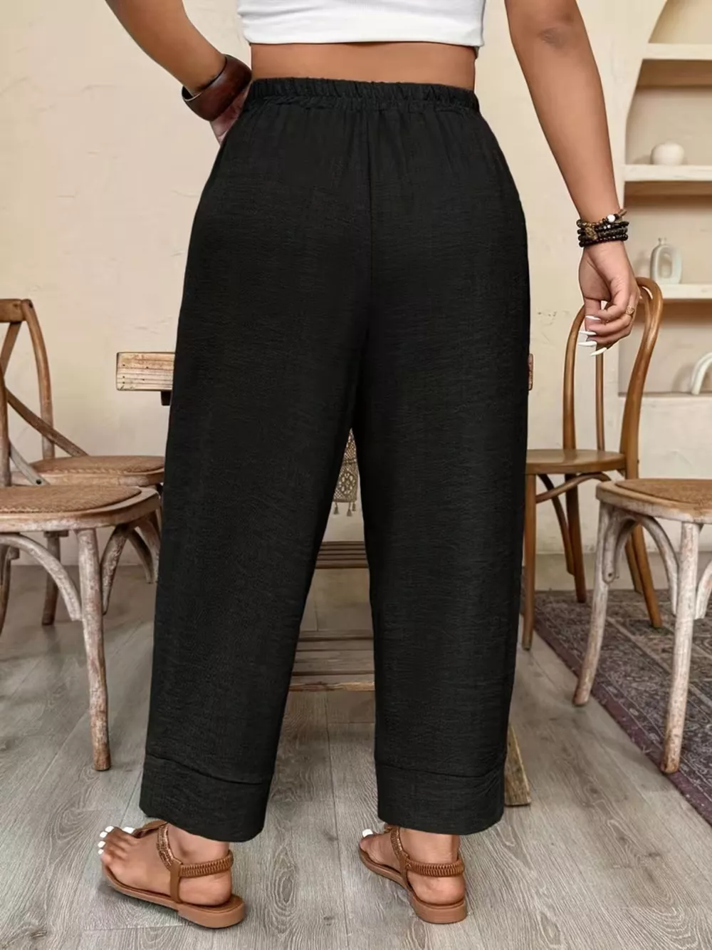 Plus Size High-Waisted Elastic Waist Pants with Pockets, image 14