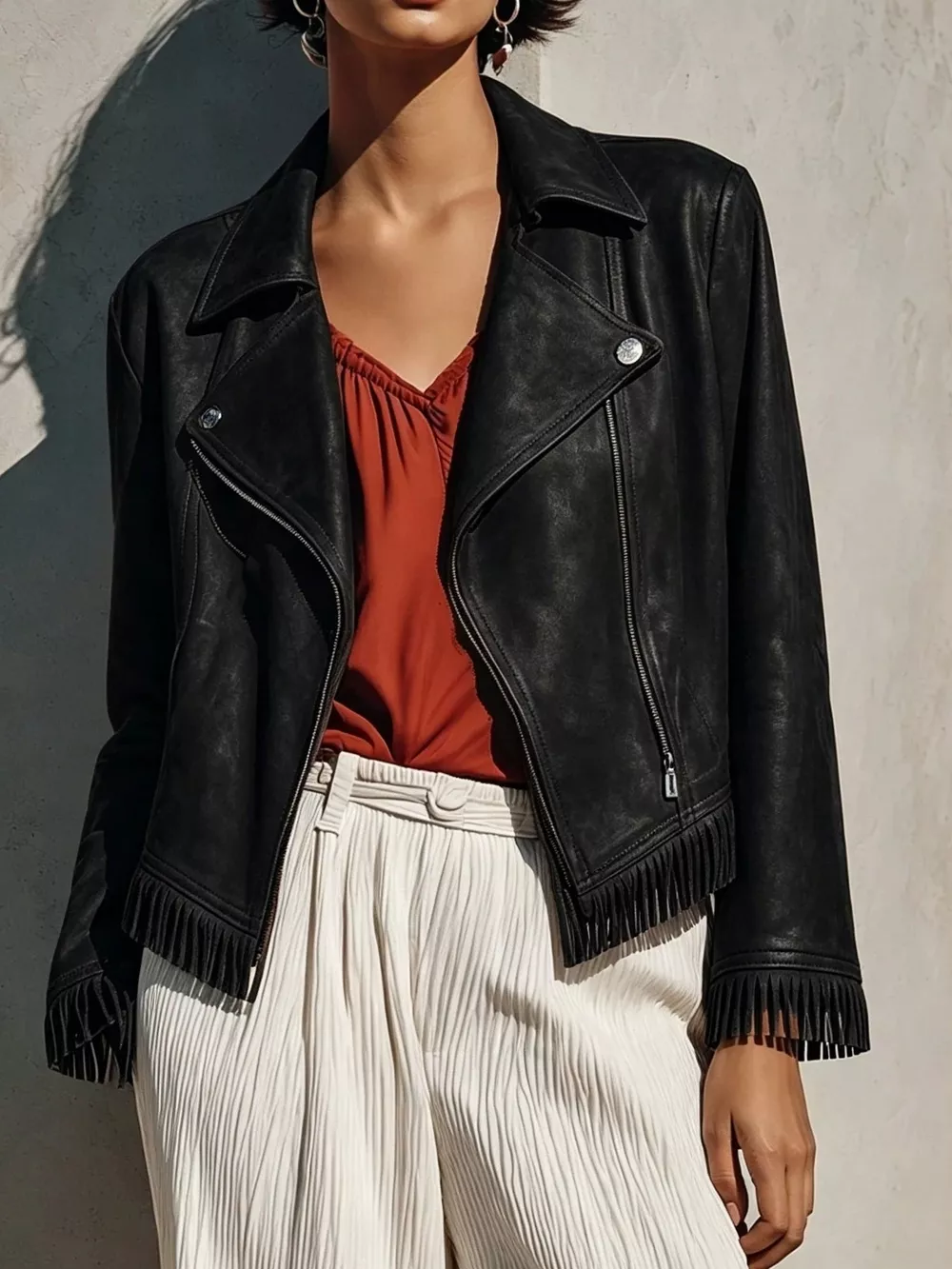 Fringe Hem Zip Up Jacket, image 2