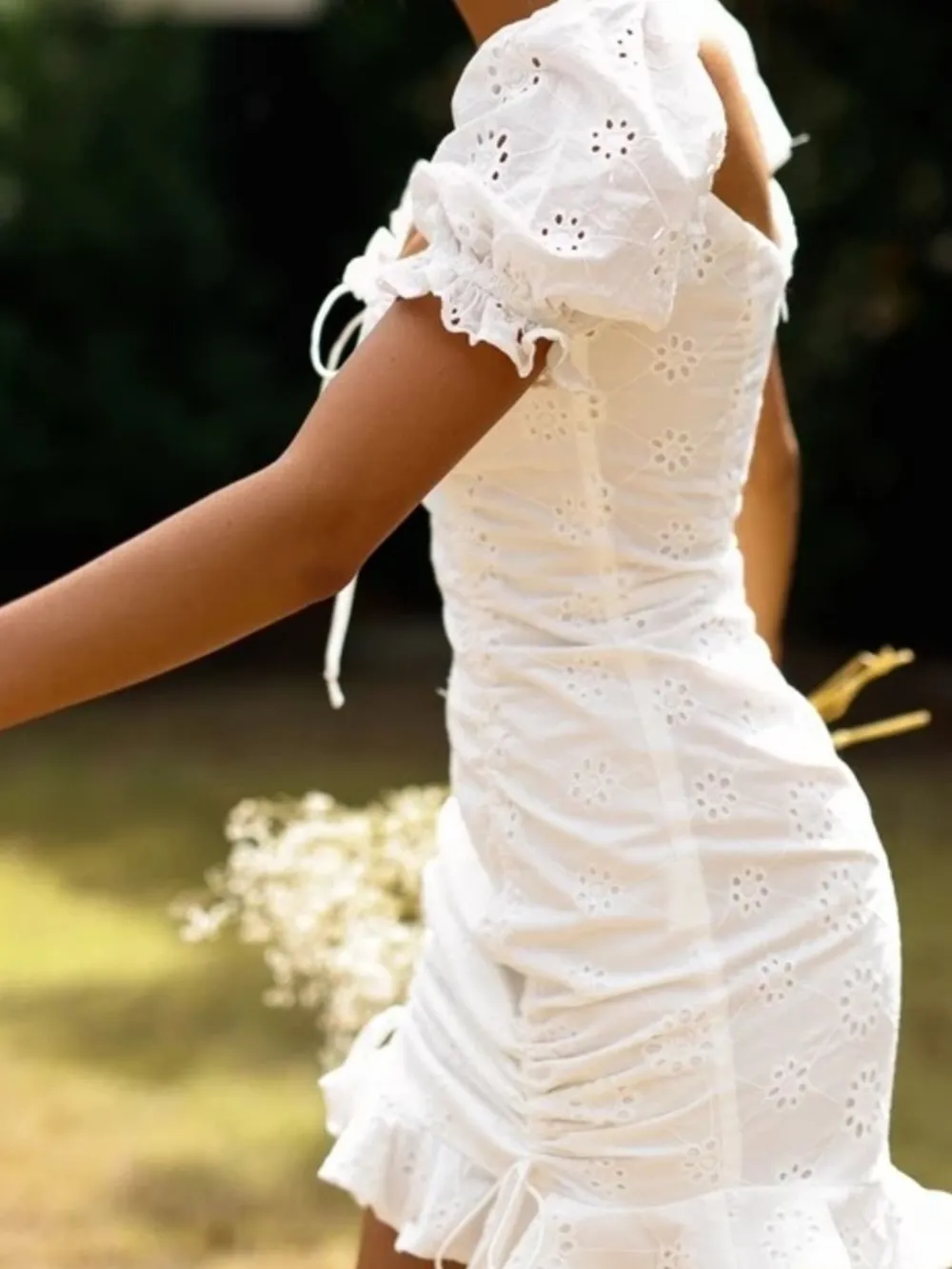 Eyelet Ruffled Hem Lace Up Mini Dress, image 4