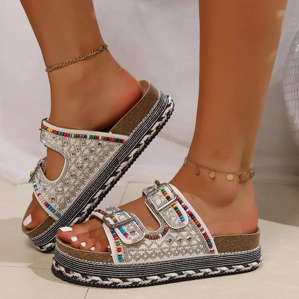 Beaded Buckle Platform Sandals, image 7