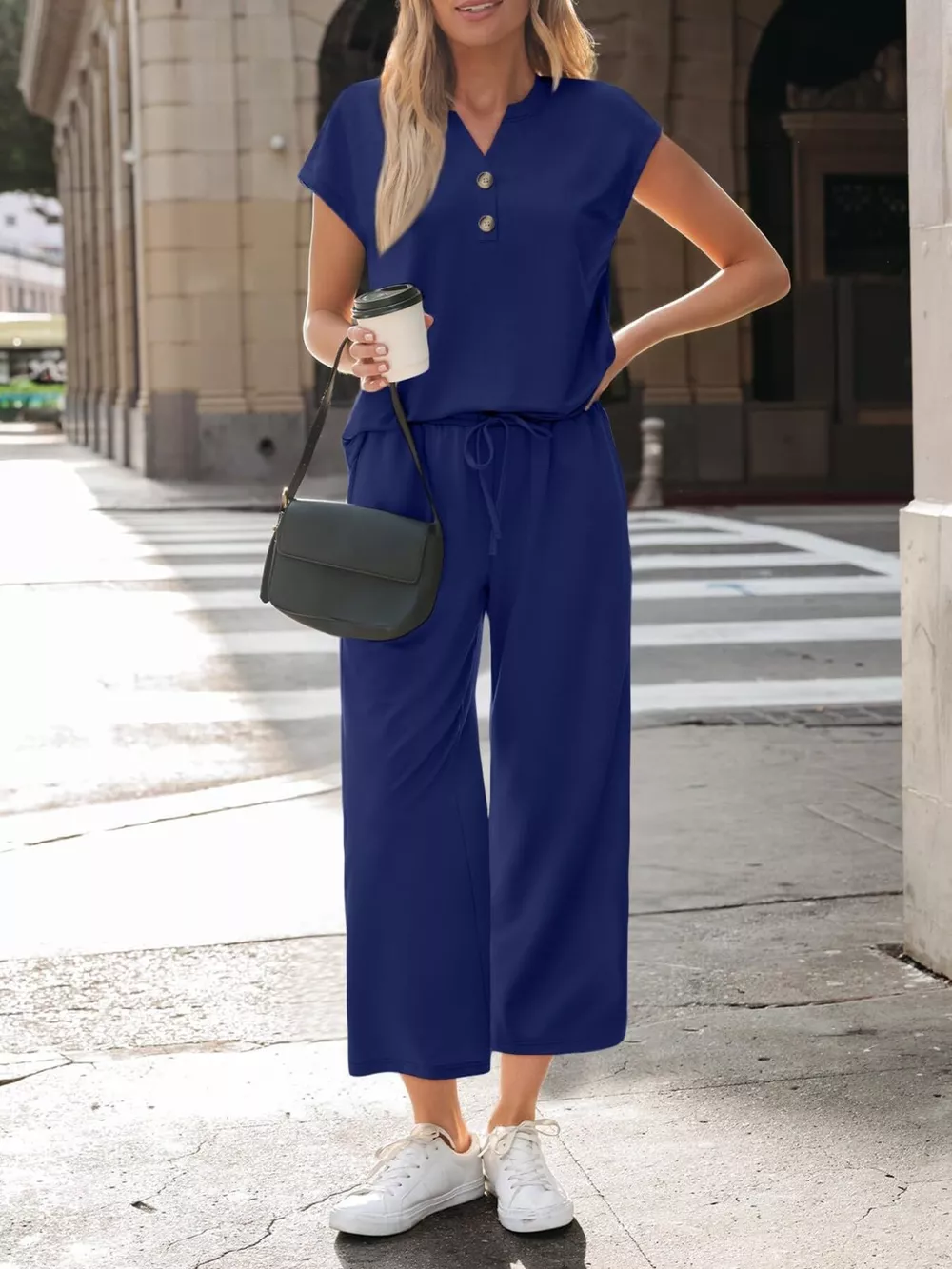 Notched Short Sleeve Top and Pants Set, image 11
