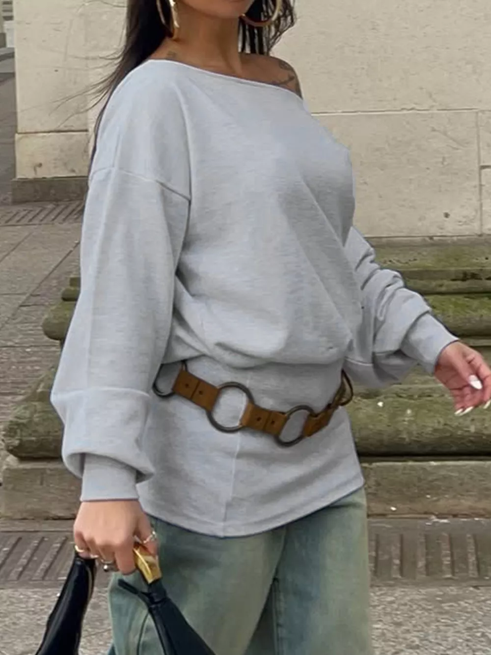 One Shoulder Long Sleeve Casual T-Shirt, image 2