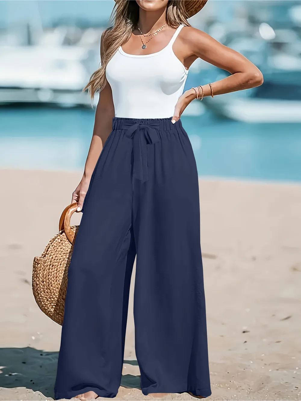 Full Size Drawstring Waist Wide Leg Pants Plus Size, image 8