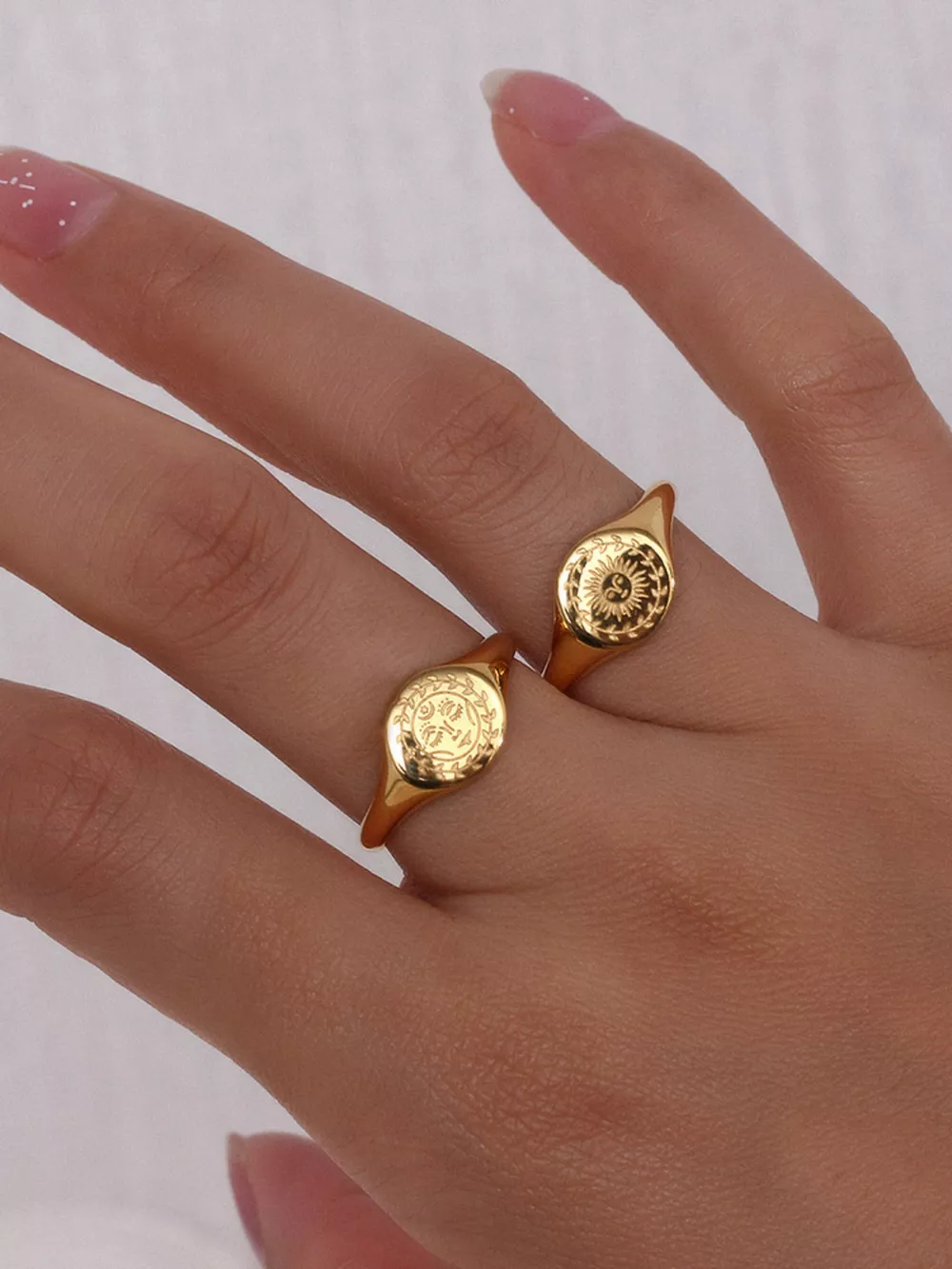 18K Gold-Plated Sun Motif Signet Ring, image 6