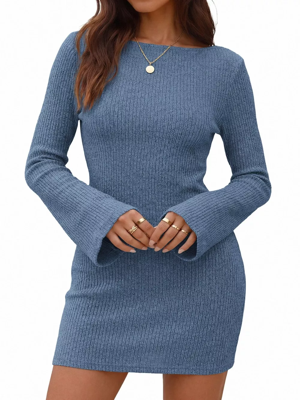 Ribbed Knit Long Sleeve Slim Fit Sweater Dress, image 5