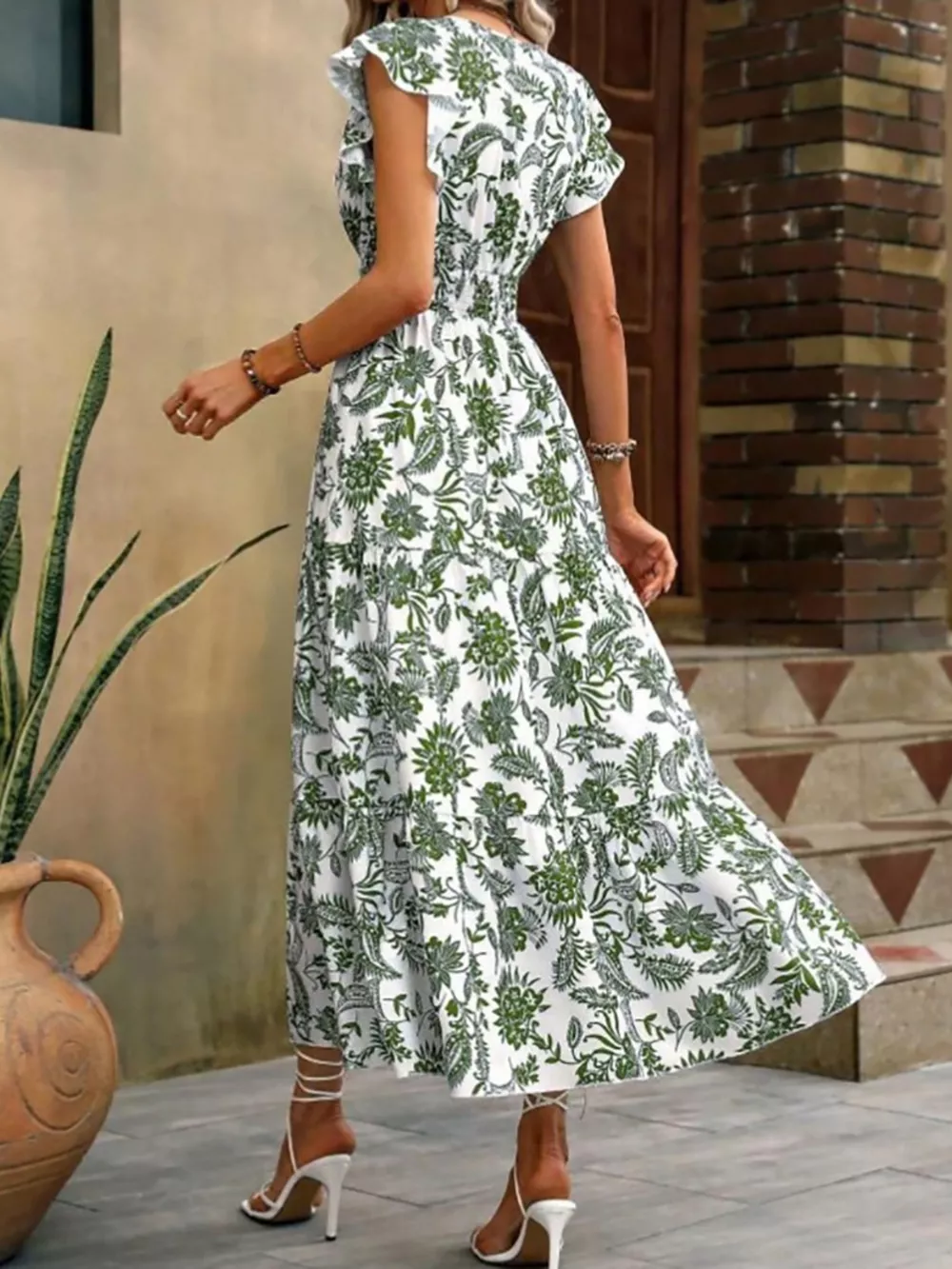 Floral Print Ruffle Sleeve Midi Dress, image 13
