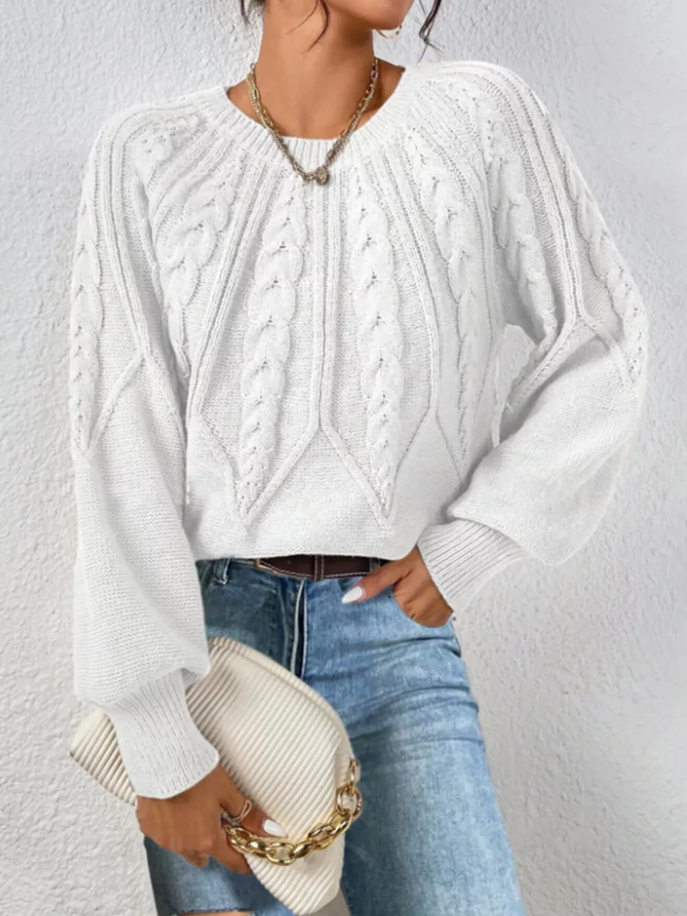 Cable Knit Long Sleeve Sweater, image 19