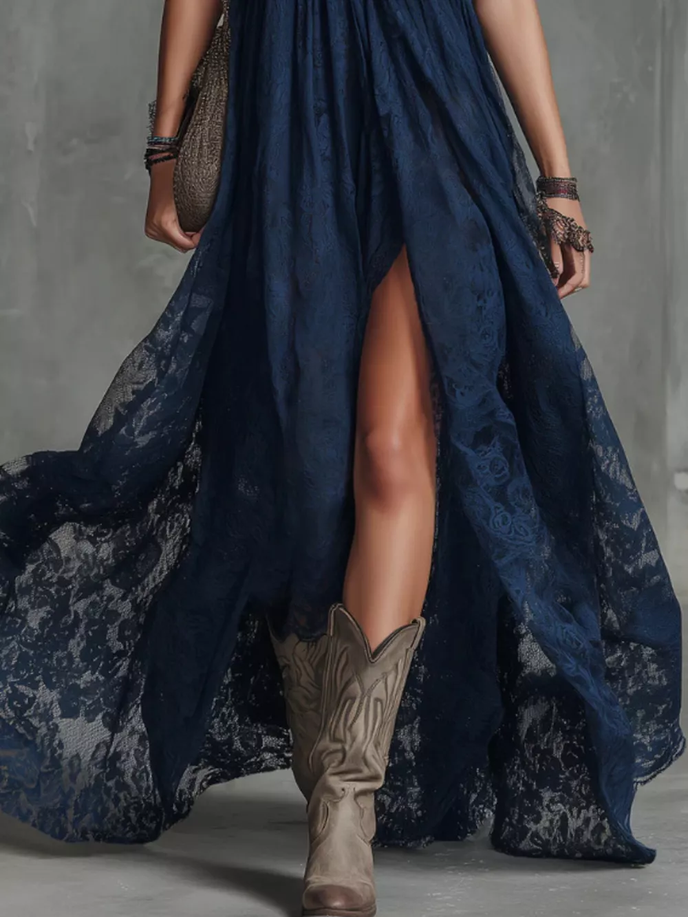 Lace Maxi Dress with High Slit, image 4