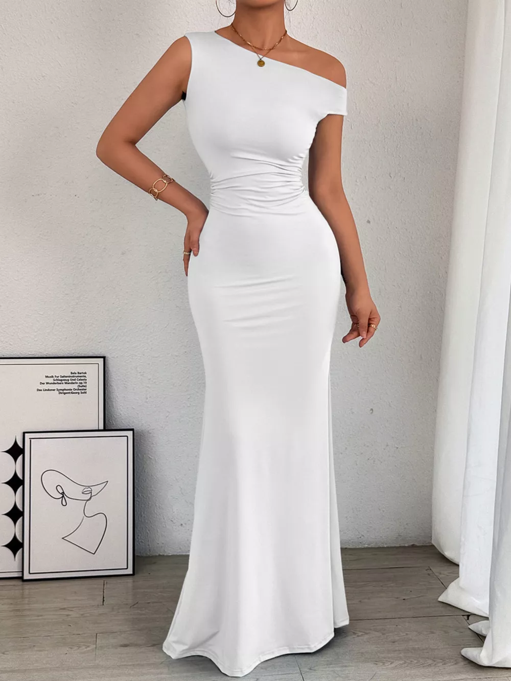 One-Shoulder Ruched Bodycon Maxi Dress, image 12
