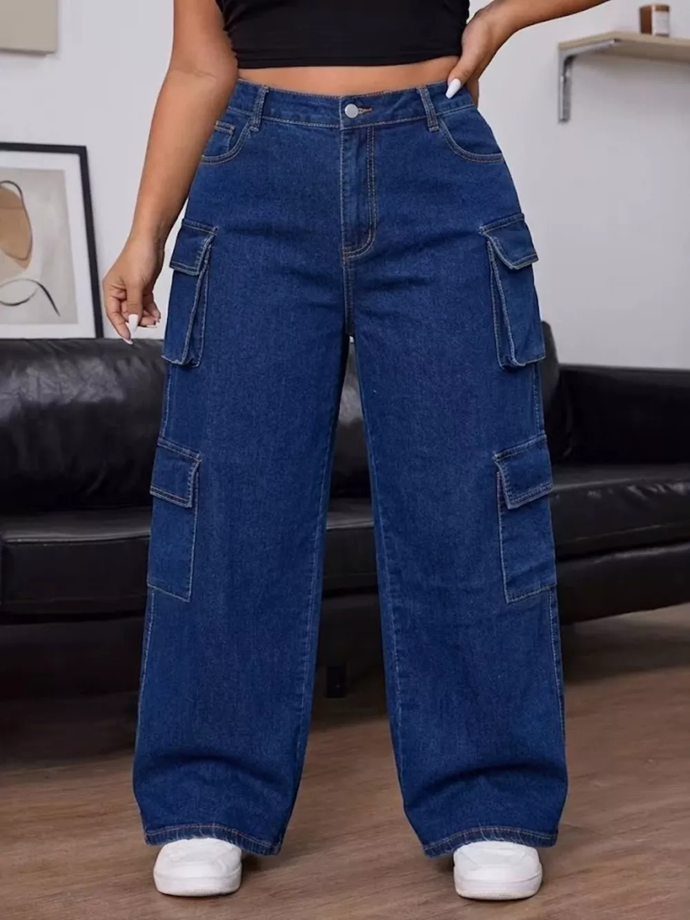 Plus Size High-Waisted Wide Leg Cargo Jeans, image 7