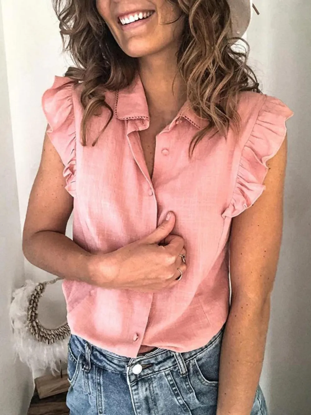 Ruffle Sleeve Button-Up Shirt, image 2