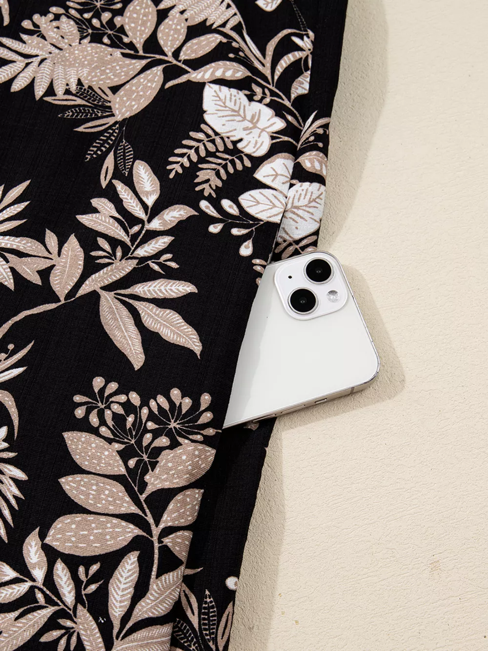 3/4 Sleeve Botanical Print Split Neck Loose Mini Dress, image 7