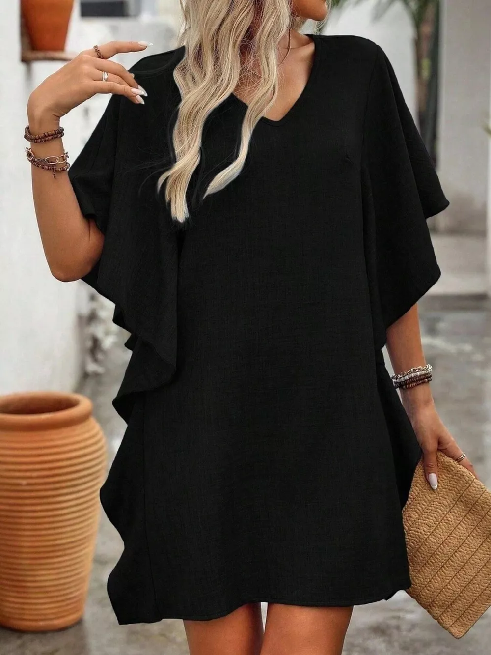 Ruffled Flutter Sleeve V-Neck Mini Dress, image 7
