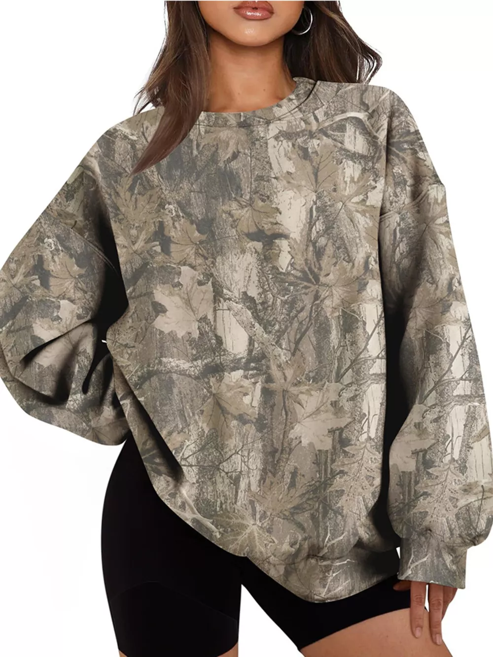 Oversized Printed Crew Neck Sweatshirt, image 7