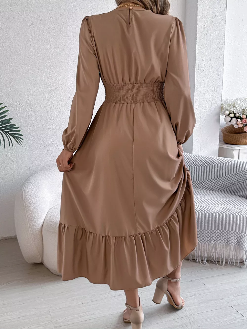 Round Neck Balloon Sleeve Tiered Dress, image 7
