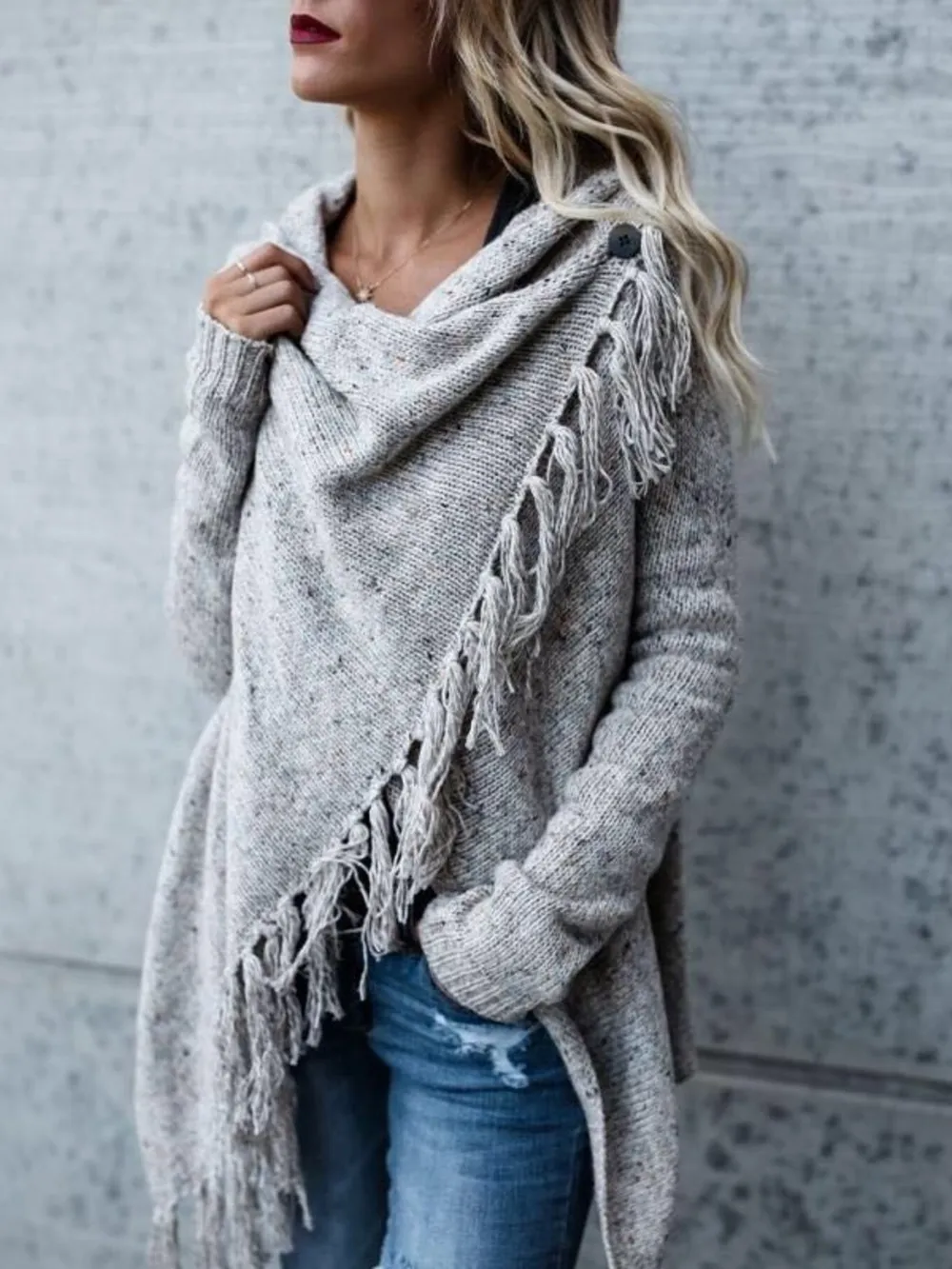 Fringe Long Sleeve Wrap Cardigan, image 7