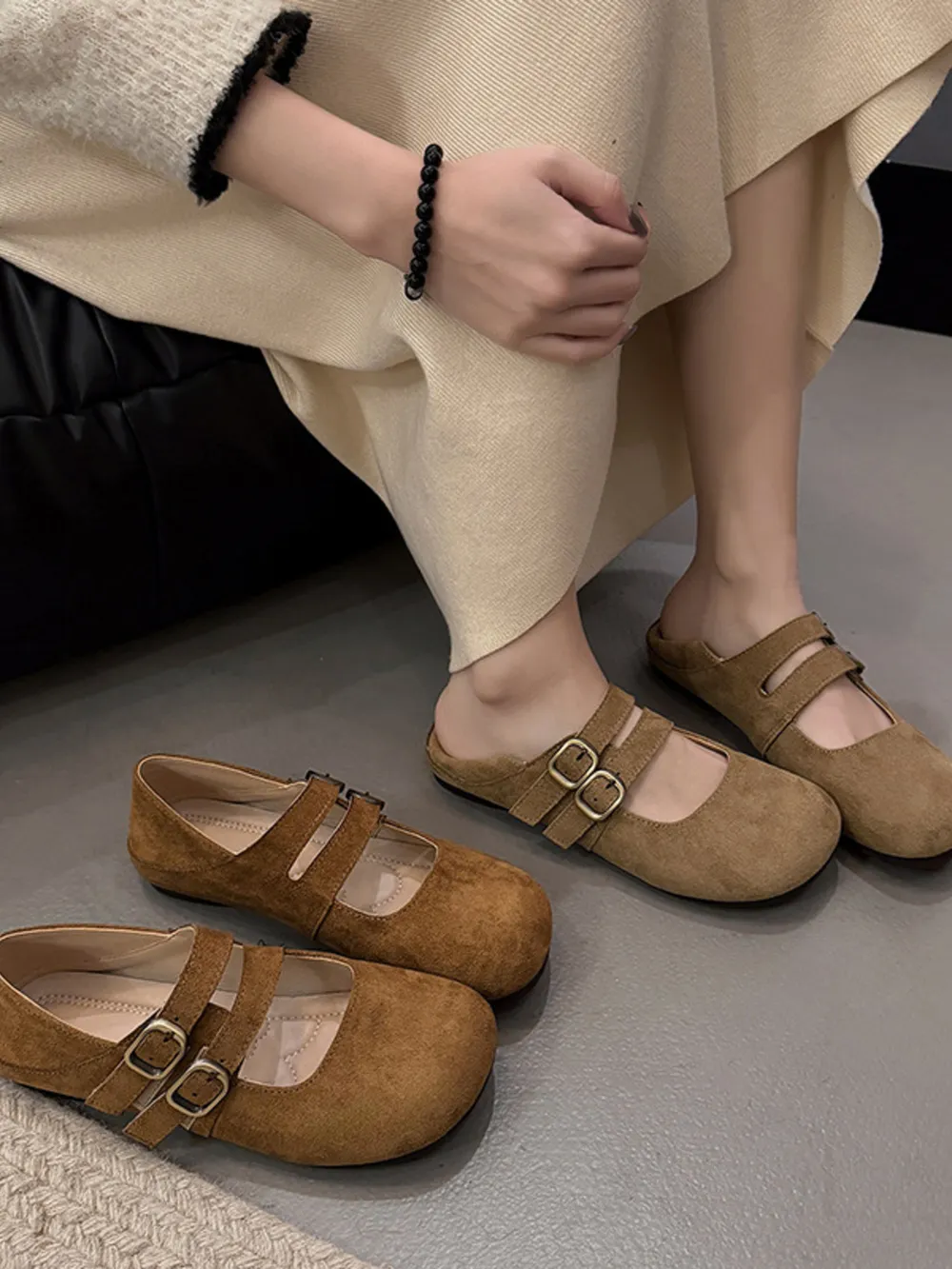 Double Buckle Straps Round Toe Slip-Ons, image 2