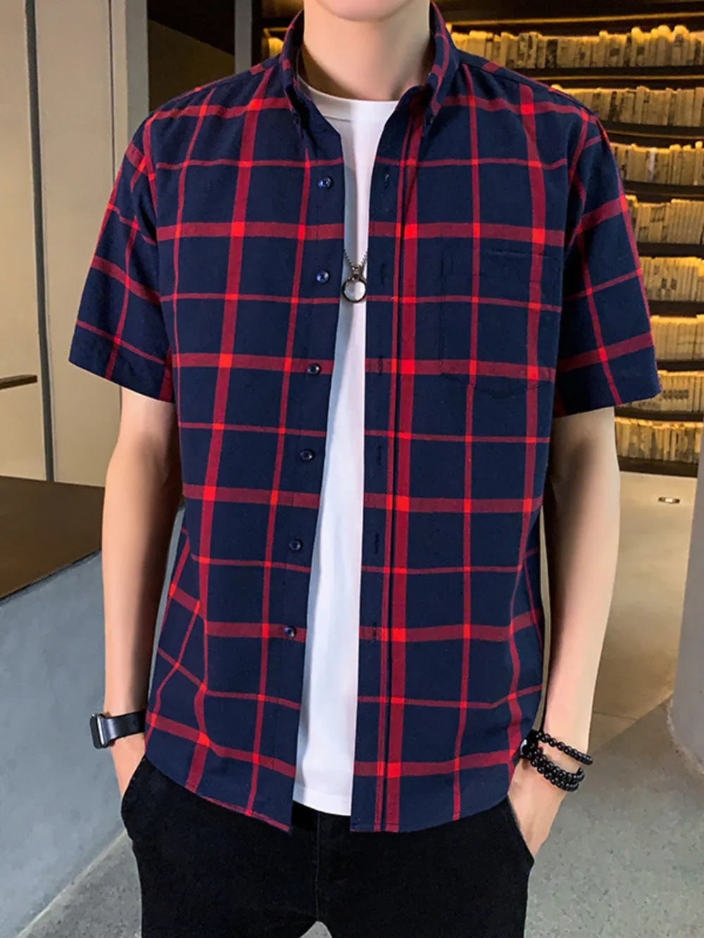 Men's Plus Size Casual Plaid Short Sleeve Shirt, image 2
