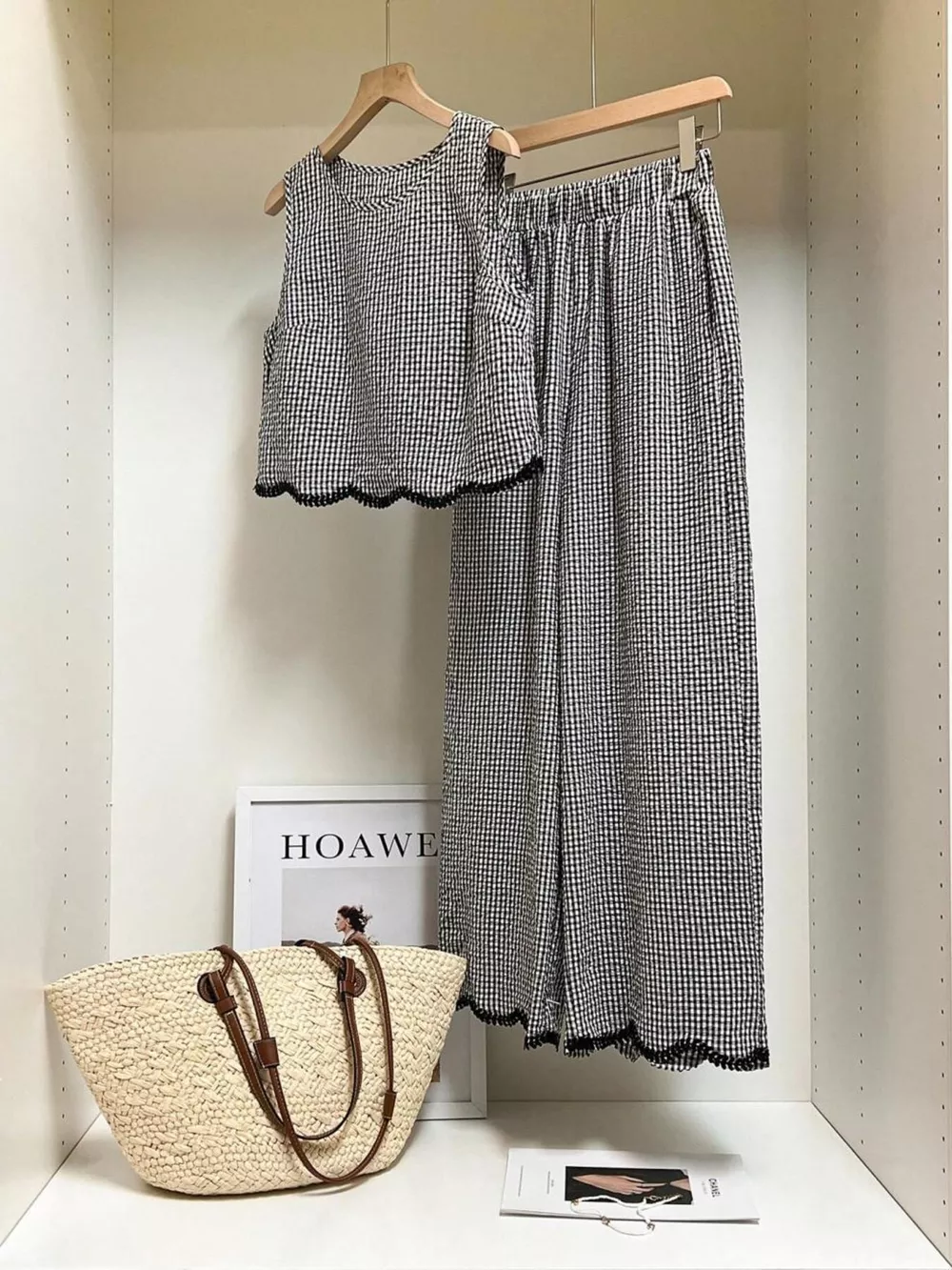 Plaid Scalloped Trim Tank and Pants Set, image 6