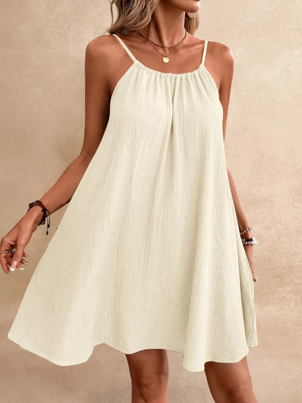 Casual Spaghetti Strap Gauze Dress, image 23