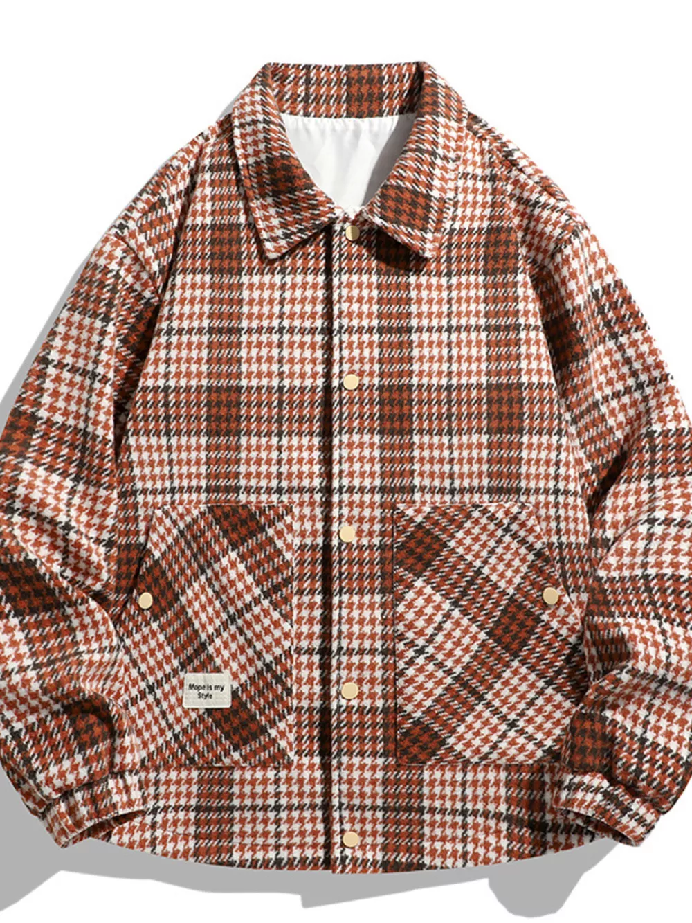 Men's Plus Size Houndstooth Pattern Button-Up Jacket, image 3