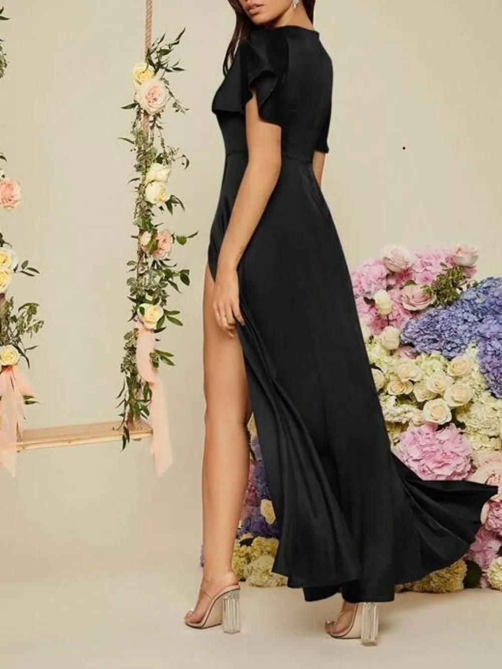 Flutter Sleeve Slit Maxi Dress, image 7
