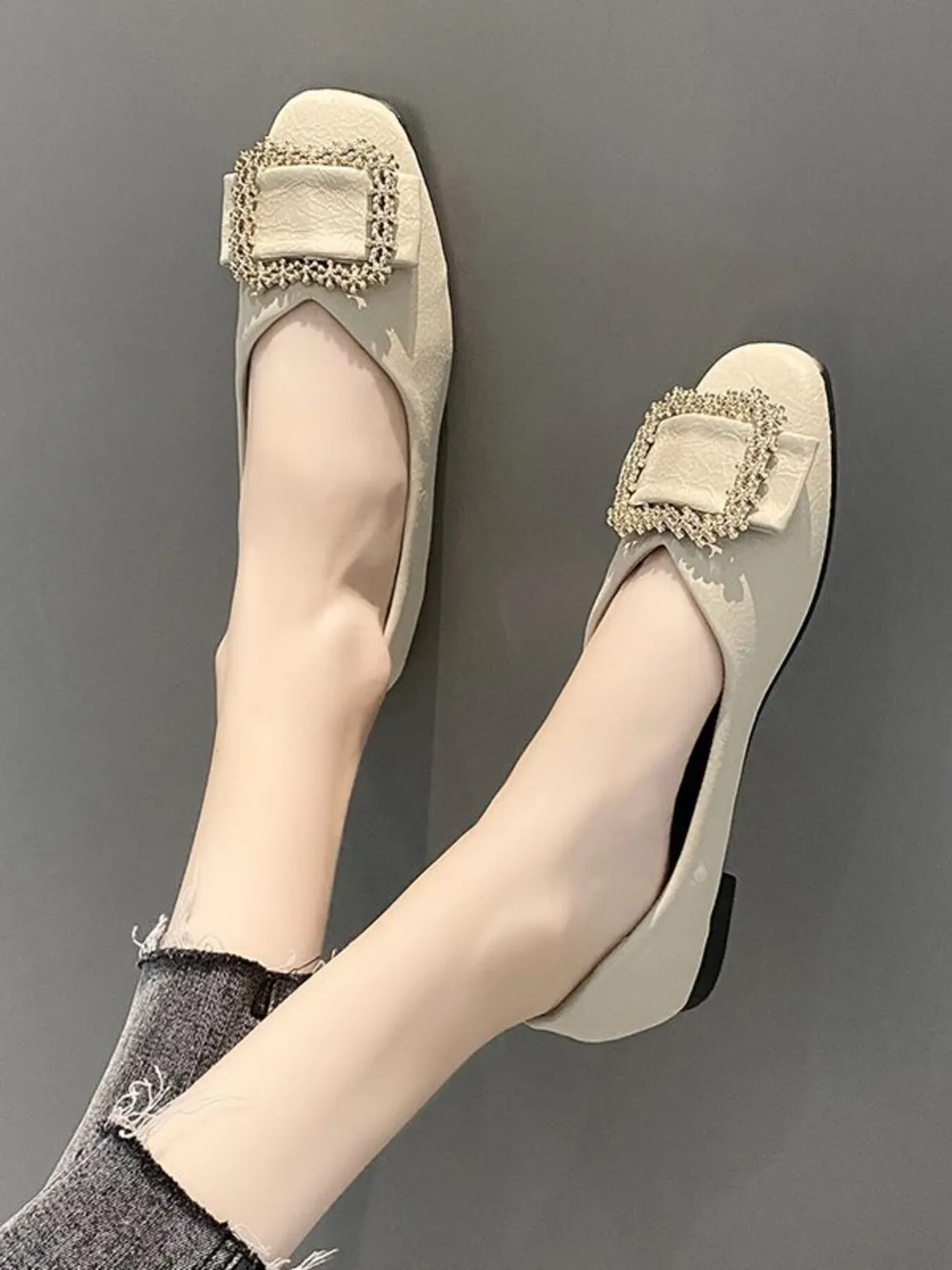 Square Toe Buckle Detail Loafers, image 4