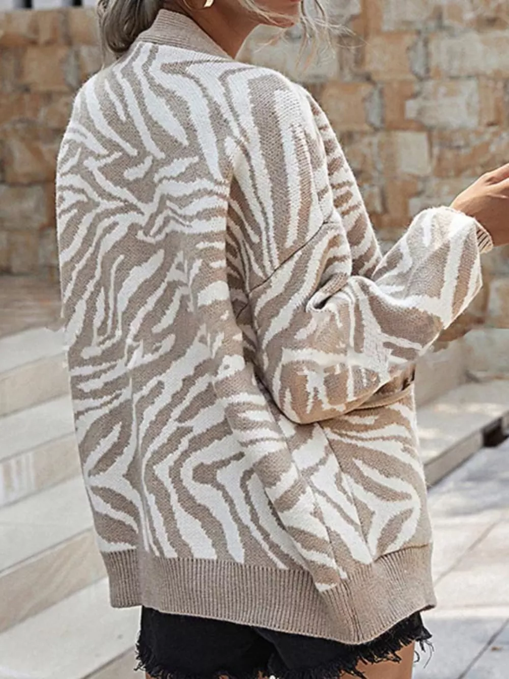 Zebra Print Button Up Cardigan, image 3