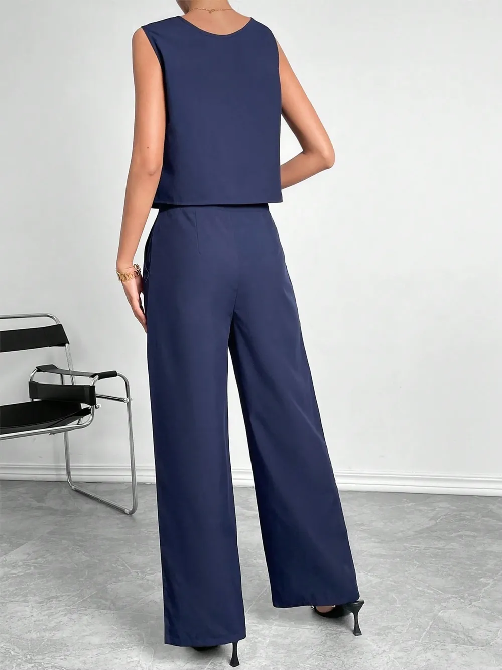 Round Neck Top and Pants Set, image 2