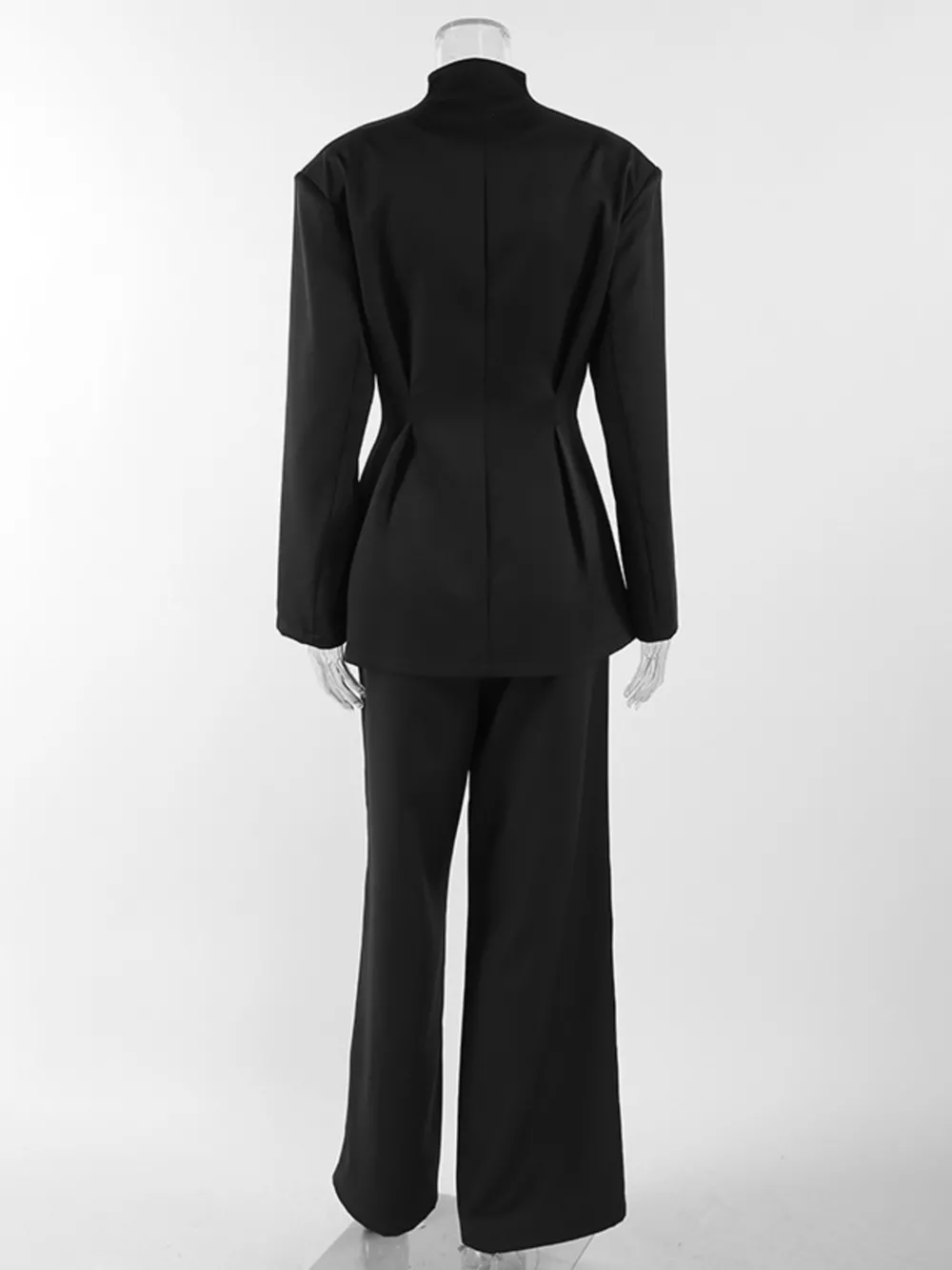 Chic Button Down Pleated Blazer and Wide-Leg Pants Suit Set, image 7