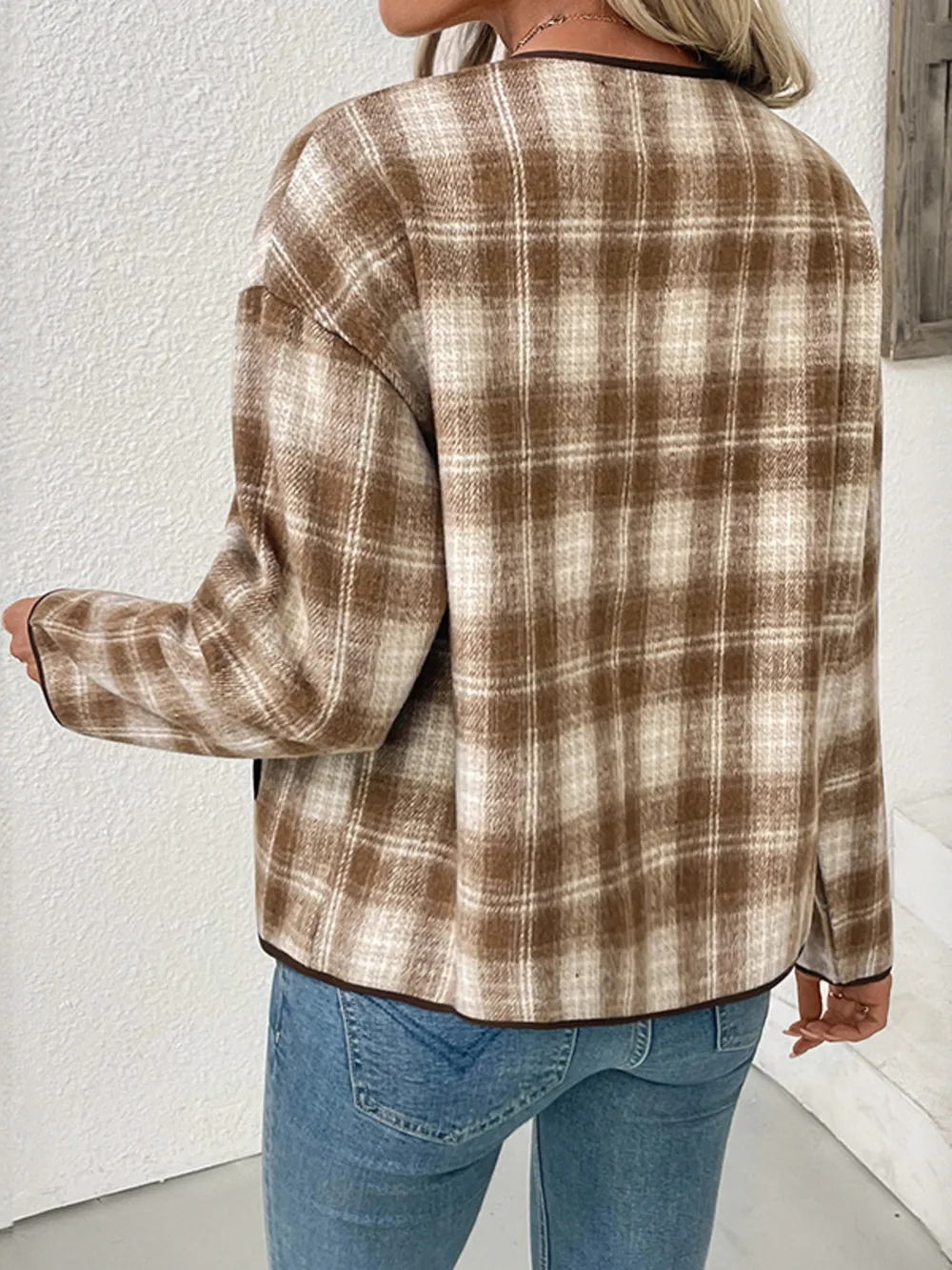 Plaid Long Sleeve Button-Up Jacket, image 5
