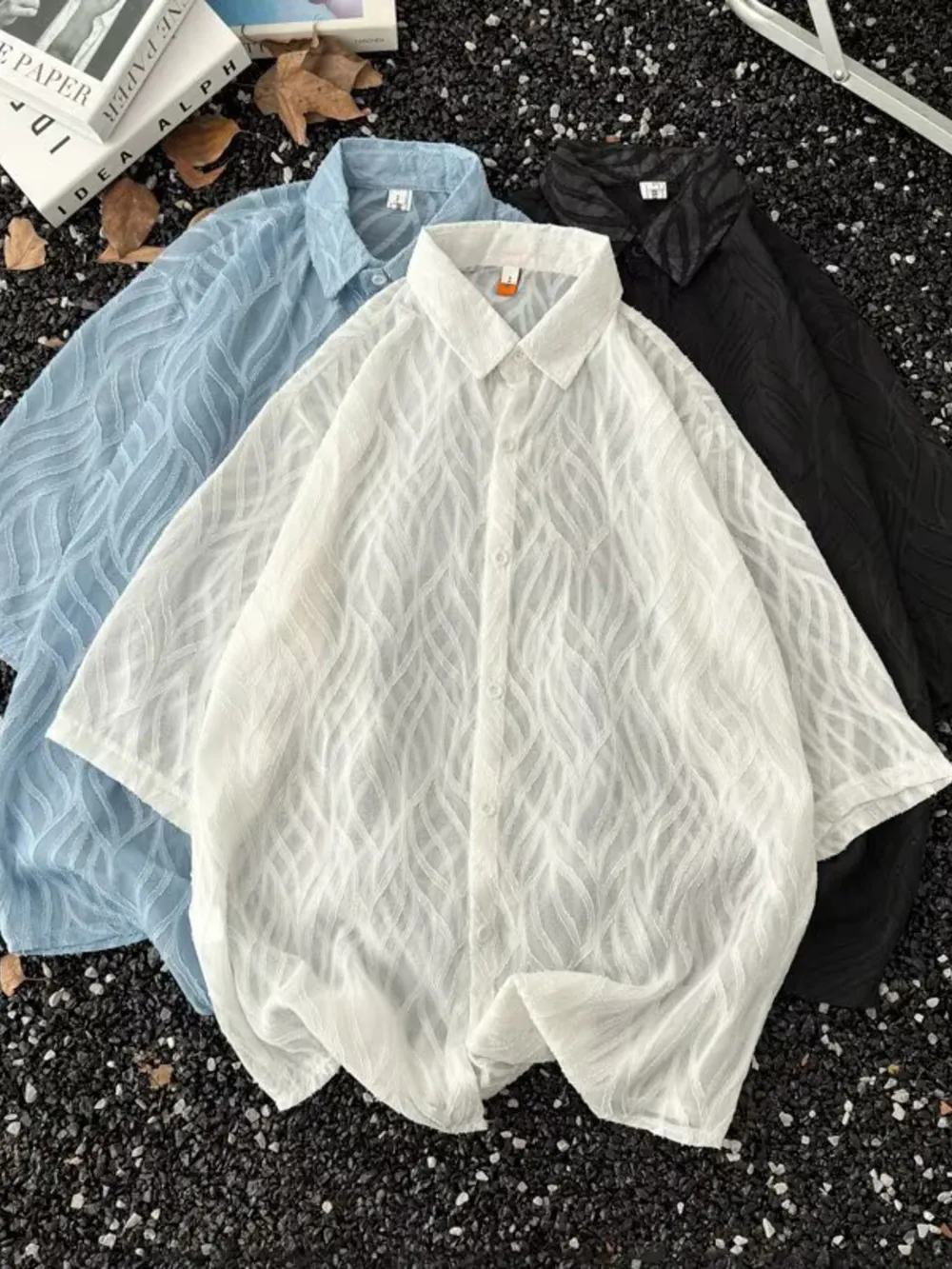 Men's Full Size Wave Pattern Short Sleeve Button-Up Shirt Plus Size, image 6