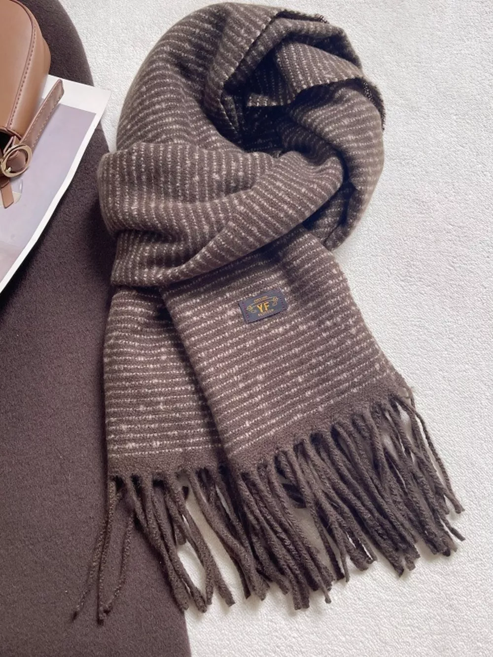 Warm Striped Tassel Scarf, image 3