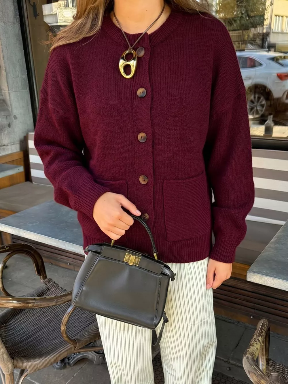 Button Up Dropped Shoulder Cardigan, image 2