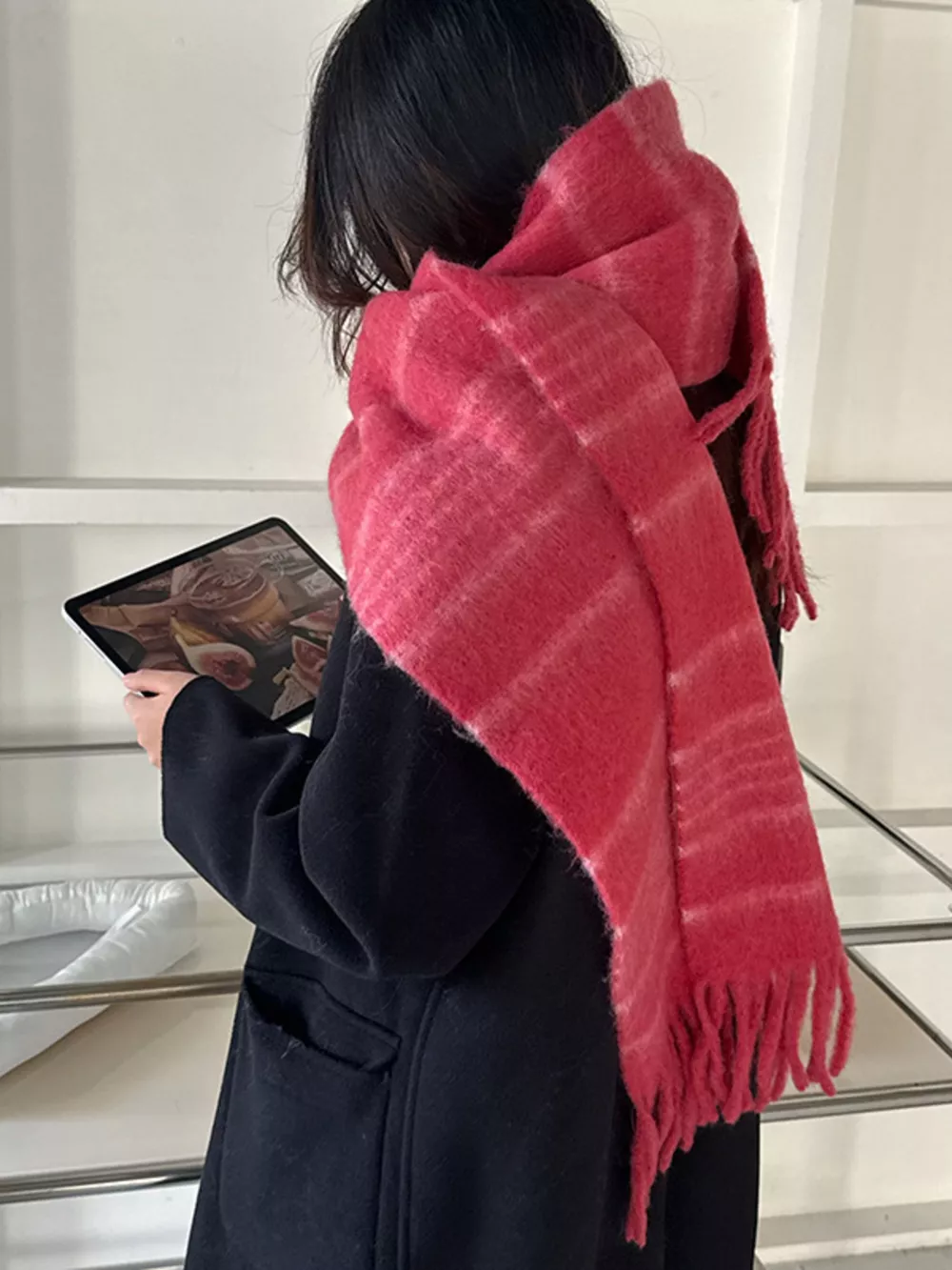 Cozy Striped Fringe Hem Scarf, image 11