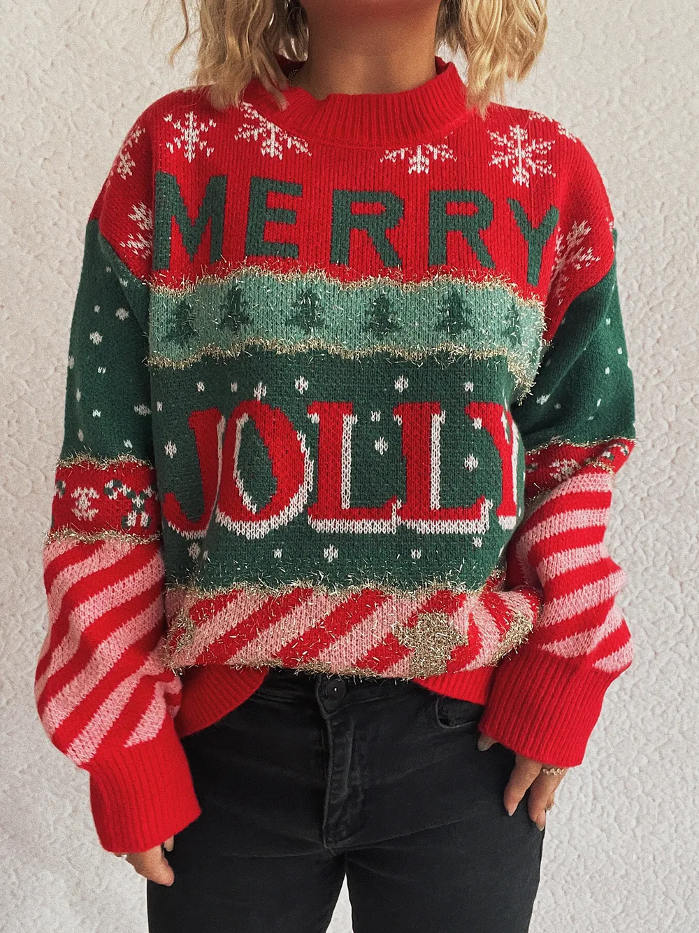 Christmas Letter Round Neck Long Sleeve Sweater, image 2