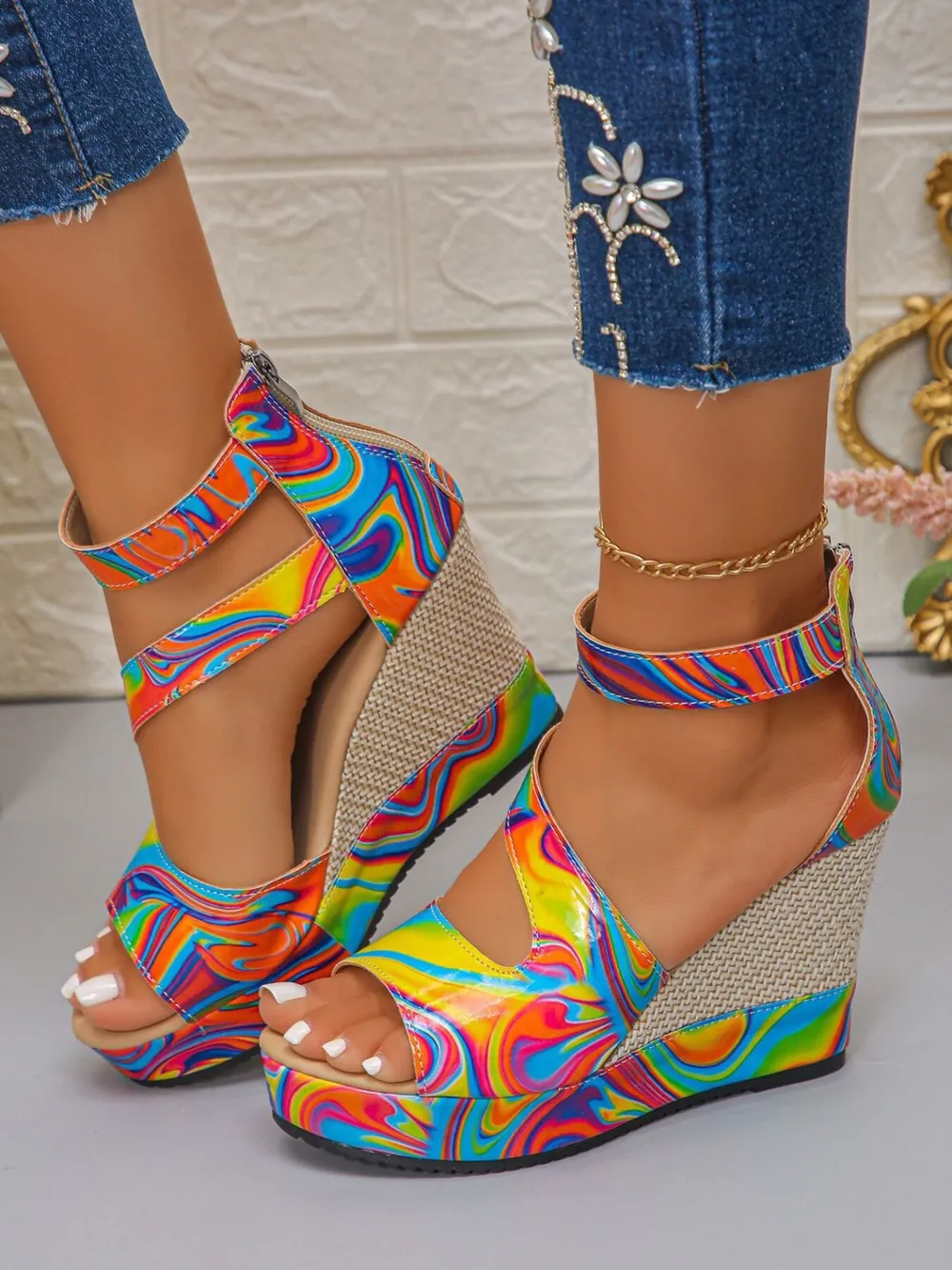 Platform Wedge Sandals with Ankle Strap, image 6