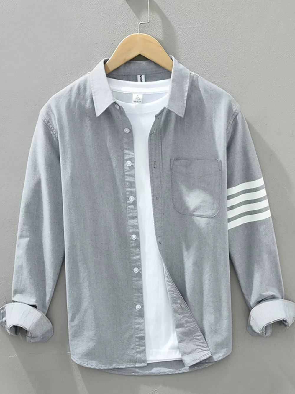 Men's Plus Size Button-Up Shirt with Stripe Detail, image 3