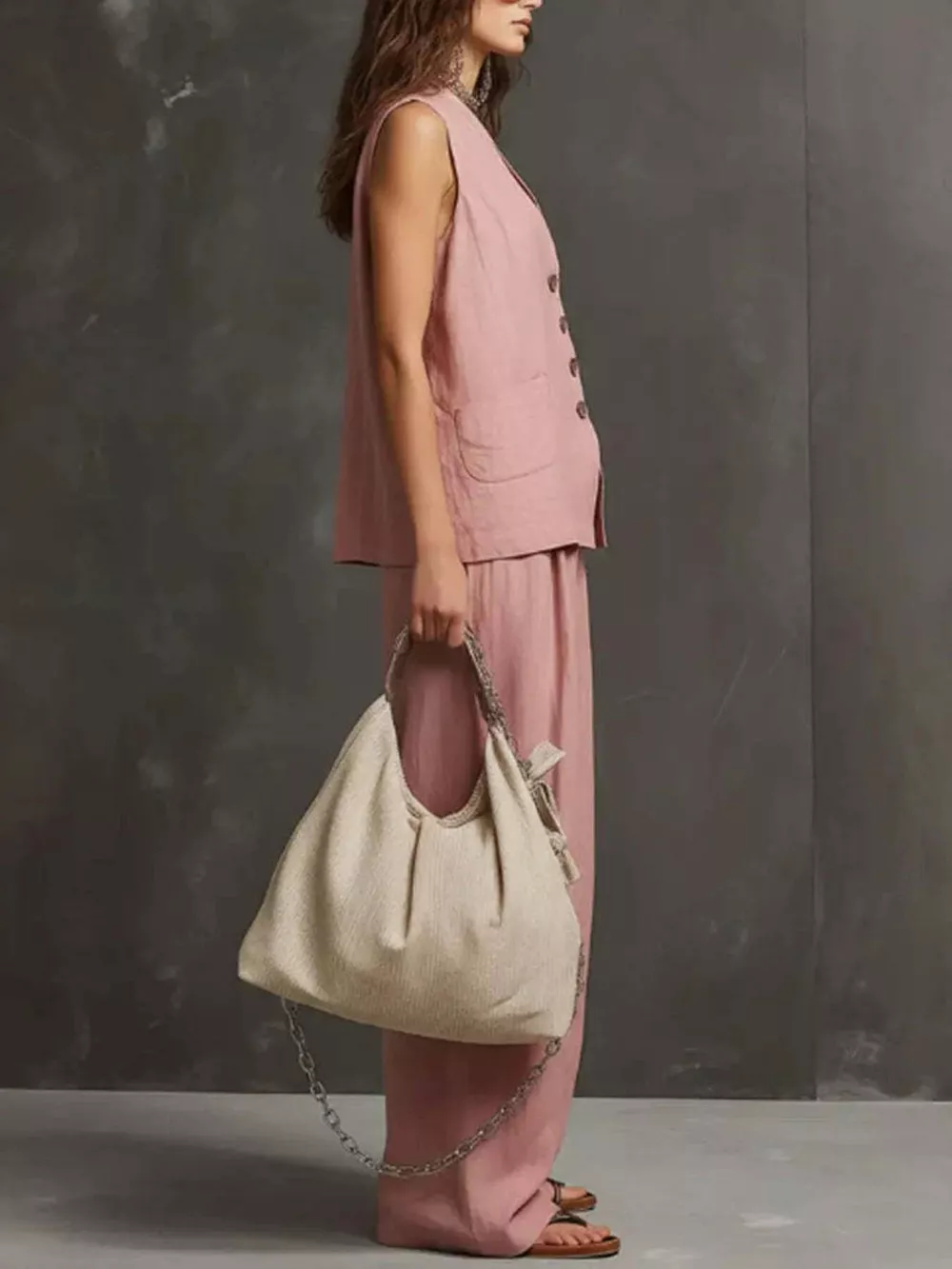 Full Size Sleeveless Vest and Wide-Leg Pants Set Plus SIze, image 2