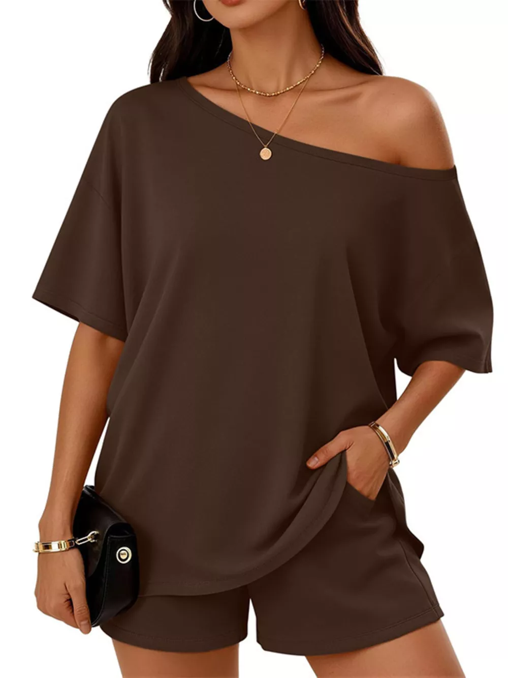 Full Size Boat Neck Tee and Shorts Set Plus Size, image 15