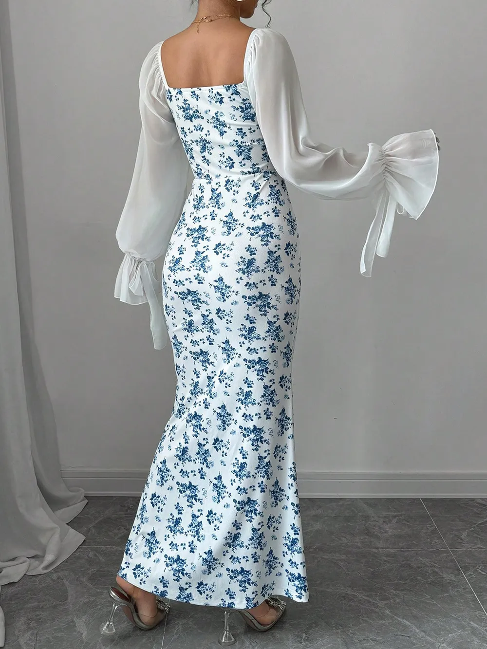 Floral Print Sweetheart Neckline Maxi Dress, image 3