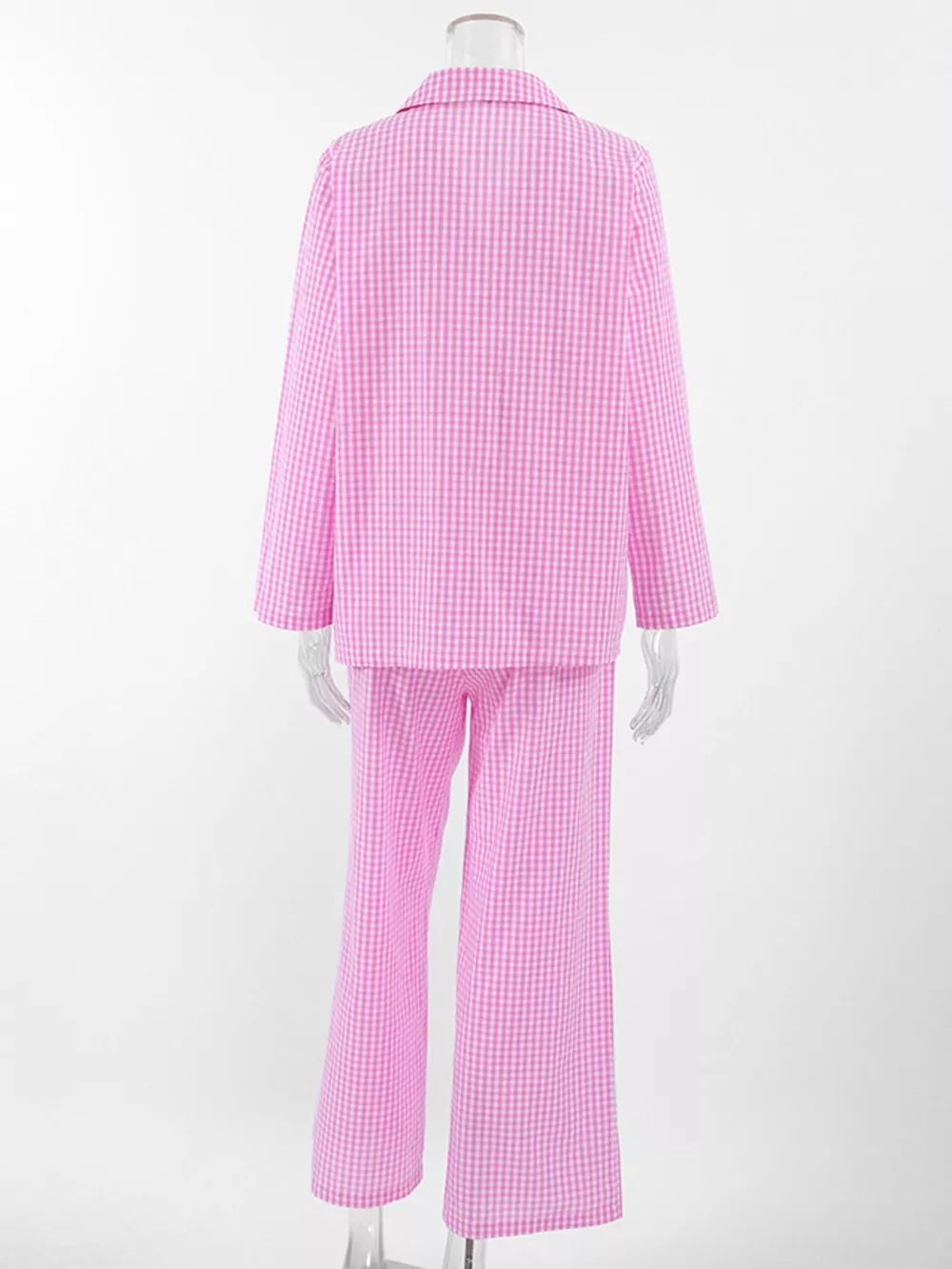 Gingham Button-Down Top and Pants Loungewear Set, image 7