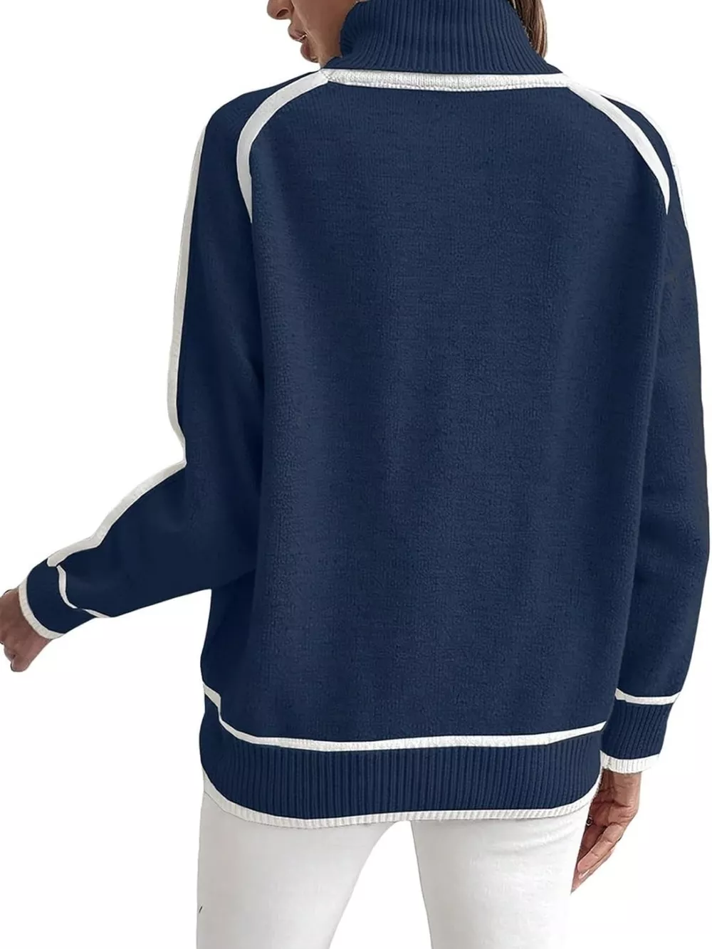Full Size Contrast Trim Ribbed Hem Turtleneck Sweater Plus Size, image 13