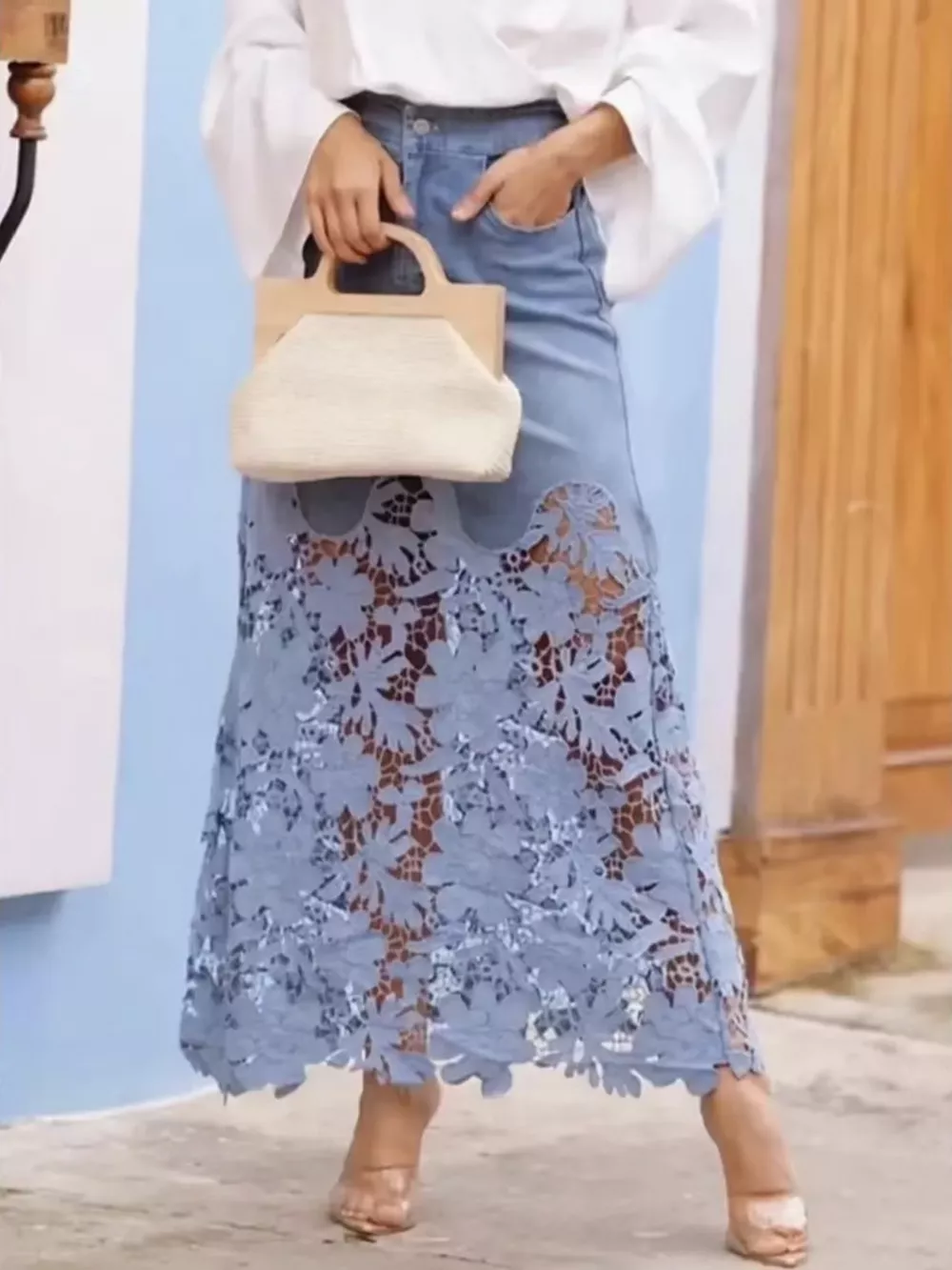 Lace Trimmed Slit Skirt, image 6