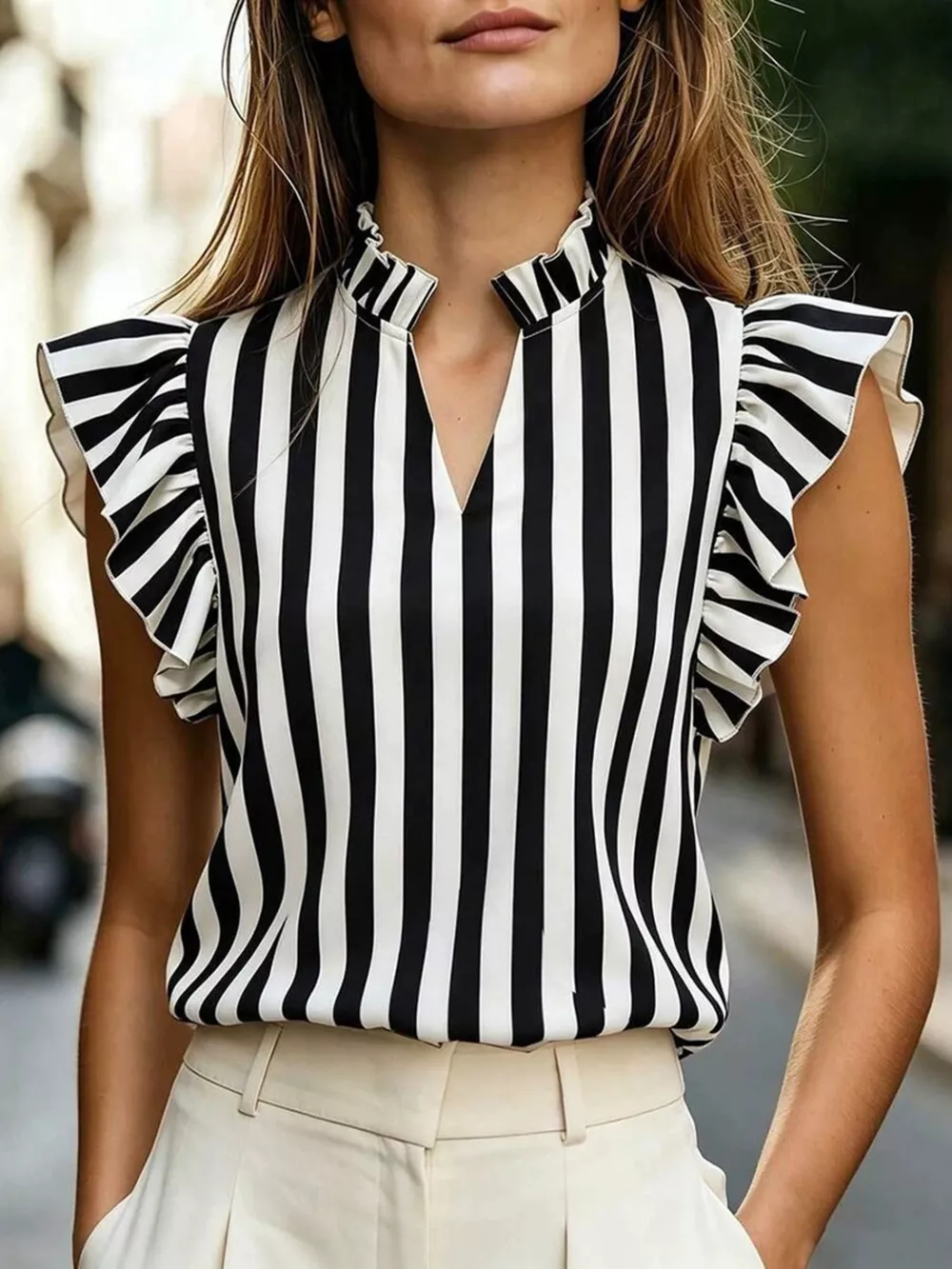 Printed Ruffle Sleeve Blouse, image 7