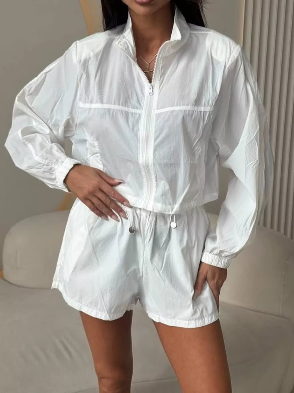 Zip-Up Crop Jacket and High-Waisted Shorts Set, image 14
