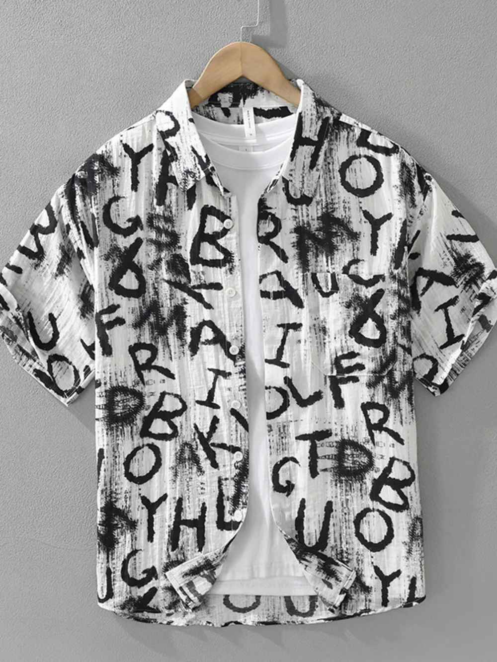 Men's Plus Size Letter Print Short Sleeve Shirt, image 2